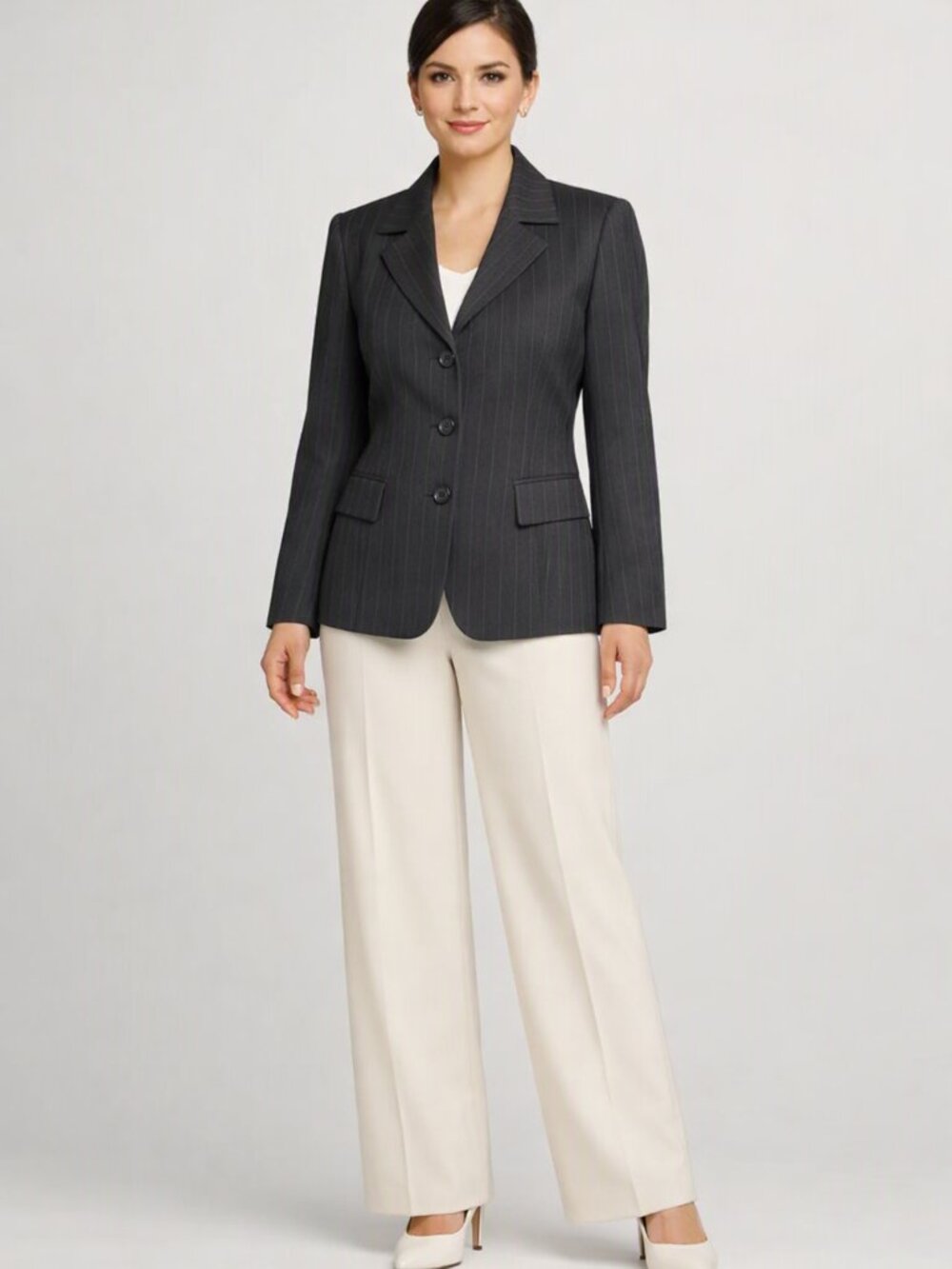 Kasper Charcoal Gray Pinstripe 3 Button Tailored Fit Blazer  Size 6P
